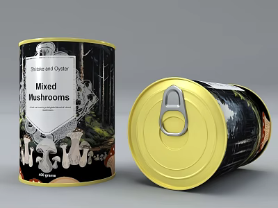 Mixed Mushrooms Canned Food with Speakert Oyster and Yellow Lid Packaging 3d model