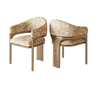 Luxury Upholstered Patterned Fabric Dining Chairs With Golden Metal Frame For Elegant Home Dining Rooms 3d model