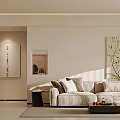 Modern Living And Dining Room Interior With Beige Sofa Coffee Table And Wall Art