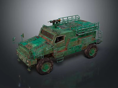 Military Green Armored Vehicle With Roof Weapon Mount And Off Road Tires 3d model