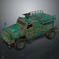 Military Green Armored Vehicle With Roof Weapon Mount And Off Road Tires