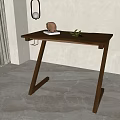 Modern Wooden Desk Design With Hanging Lamp Potted Plant And Curtain