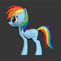 Blue Game And Movie Character With Rainbow Mane Tail Pink Eyes Standing On Black Background