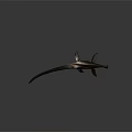 Elongated Streamlined Dark Colored Sculpture With Light Textures And Fin Like Structures