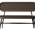 Modern Bench Style Dining Chair With Woven Rattan Backrest And Metal Frame Design