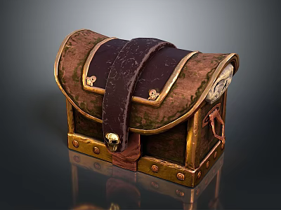 Vintage Wooden Treasure Chest Storage Box With Leather Straps Golden Buckles And Brown Surface Finish 3d model