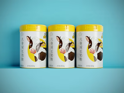 White Ceramic Containers With Yellow Lids And Cartoon Cow Patterns For Kids Milk Powder 3d model