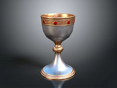 Ornate Silver Goblet With Gold Rim And Red Gemstone Accents 3d model