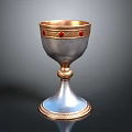 Ornate Silver Goblet With Gold Rim And Red Gemstone Accents