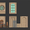 Decorative Wooden Furniture Models Including Doors Windows Fence Barrel And Cabinet