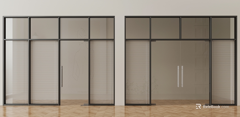 Modern Glass Partition With Built in Blinds And Black Frame Interior Design 3d model 