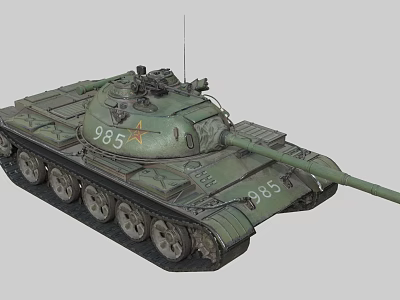 Green Military Tank Number 985 With Five Pointed Star Turret And Gun Barrel 3d model