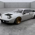 White Sports Car With Gold Wheels Black Hood Sleek Design In Industrial Indoor Space