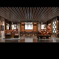 Chinese Style Boutique Store Interior With Wooden Ceiling And Artwork Display Shelves