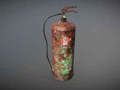Old Rusted Red Fire Extinguisher With Nozzle And Pressure Gauge 3d model
