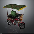 Vintage Tricycle with Green and Yellow Canopy Red Body and Green Seat