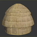 Traditional Wooden Hut With Domed Thatched Roof And Small Doorway