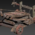 Ancient Wooden Siege Weapon With Wheeled Base Metal Components And Launch Mechanism