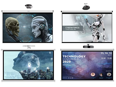 Projection Monitoring System With Clear Screens Showing Technology Data And Urban Scenes 3d model