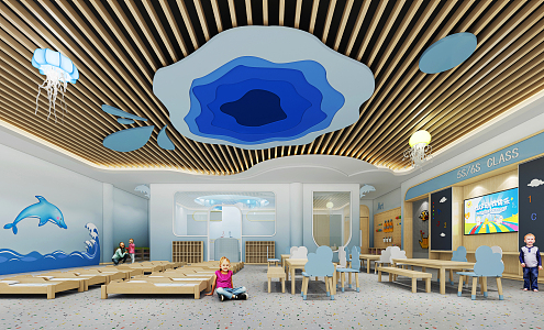 Modern Kindergarten Activity Room Ocean Theme 3d model