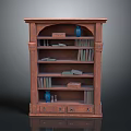 Wooden Bookcase With Multiple Shelves Decorative Elements Blue Vase Books And Drawers