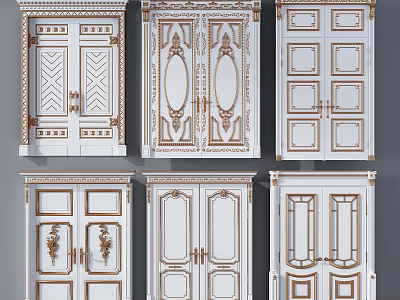 Various Decorative Double Doors With Classic Styles Gold Accents And Panel Details 3d model