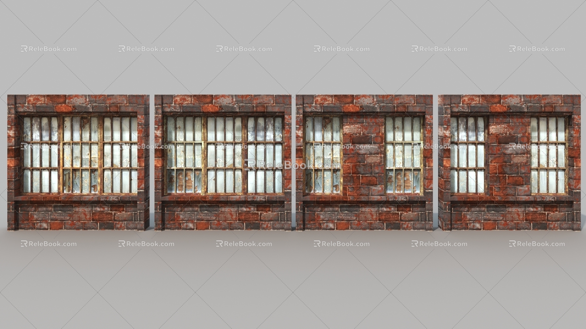 Red brick wall, old wall, old door, red brick window 3d model