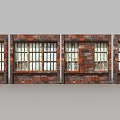 Red brick wall, old wall, old door, red brick window 3d model