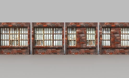 Red brick wall, old wall, old door, red brick window 3d model