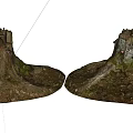 Natural Wood Tree Stumps With Stone Base And Moss Covered Roots 3d model