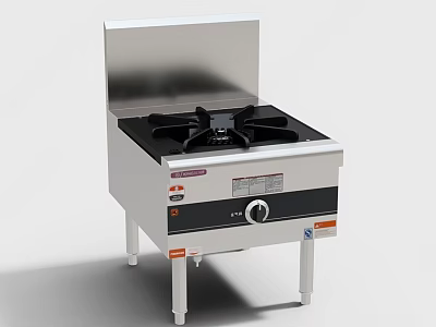 Stainless Steel Commercial Gas Stove With Black Burners And Control Panel 3d model