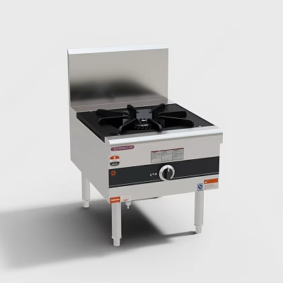 Stainless Steel Commercial Gas Stove With Black Burners And Control Panel 3d model