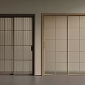 Modern Interior Sliding Doors with Dark Light Frames and Striped Grid Glass Panels 3d model
