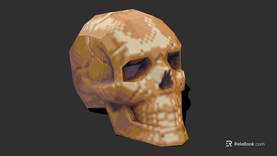 Game and Movie Character 3D Skull with Pixel Texture and Low Poly Design 3d model 