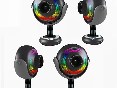 Projection Surveillance Cameras With Colorful Ring Lights And Stable Base 3d model