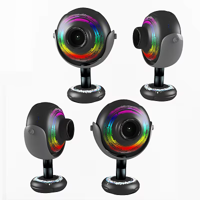 Projection Surveillance Cameras With Colorful Ring Lights And Stable Base 3d model