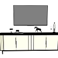 Modern TV Stand with TV Horse Decor Figurines and White Cabinets Design