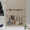 Wall Mounted Kitchen Utensils Rack With Hanging Spatula Ladle Rolling Pin And Strainer