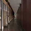 Modern Luxury Public Toilet With Wooden Slat Partitions And Tidy Urinal Area For Commercial Spaces