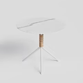 Round White Marble Coffee Table With Woven Tripod Base And Modern Design 3d model