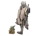 Star Wars Boba Fett And Grogu Collectible Figures With Armor And Cloak