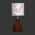 Wooden Table Lamp With White Floral Lampshade And Pink Flower Patterns