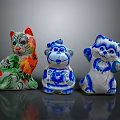 Colorful Ceramic Cat And Monkey Figurines For Decorative Furniture