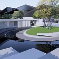 Modern Tall Residential Buildings Exterior With Entrance Area And Greenery Landscaping Design