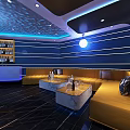 Stylish KTV Interior Design With Blue Walls Yellow Sofas And Coffee Tables