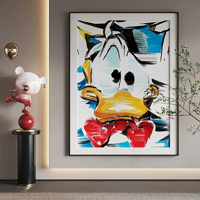 Abstract Painting Of Donald Duck With Vibrant Blue Yellow Red Colors In Modern Art Style 3d model