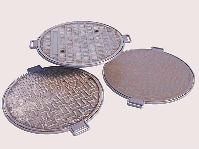 Municipal Road Manhole Covers With Various Patterns And Metal Frames 3d model