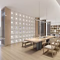 Modern Tea Room Interior Design With Wooden Tables Chairs Bookshelves And Natural Light