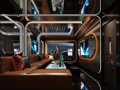 Modern Luxury KTV Interior Design Featuring Leather Sofa LED Screens And Ambient Lighting 3d model