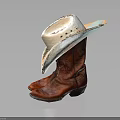 White Cowboy Hat Resting On Red Cowboy Boots Fashion Clothing Accessory